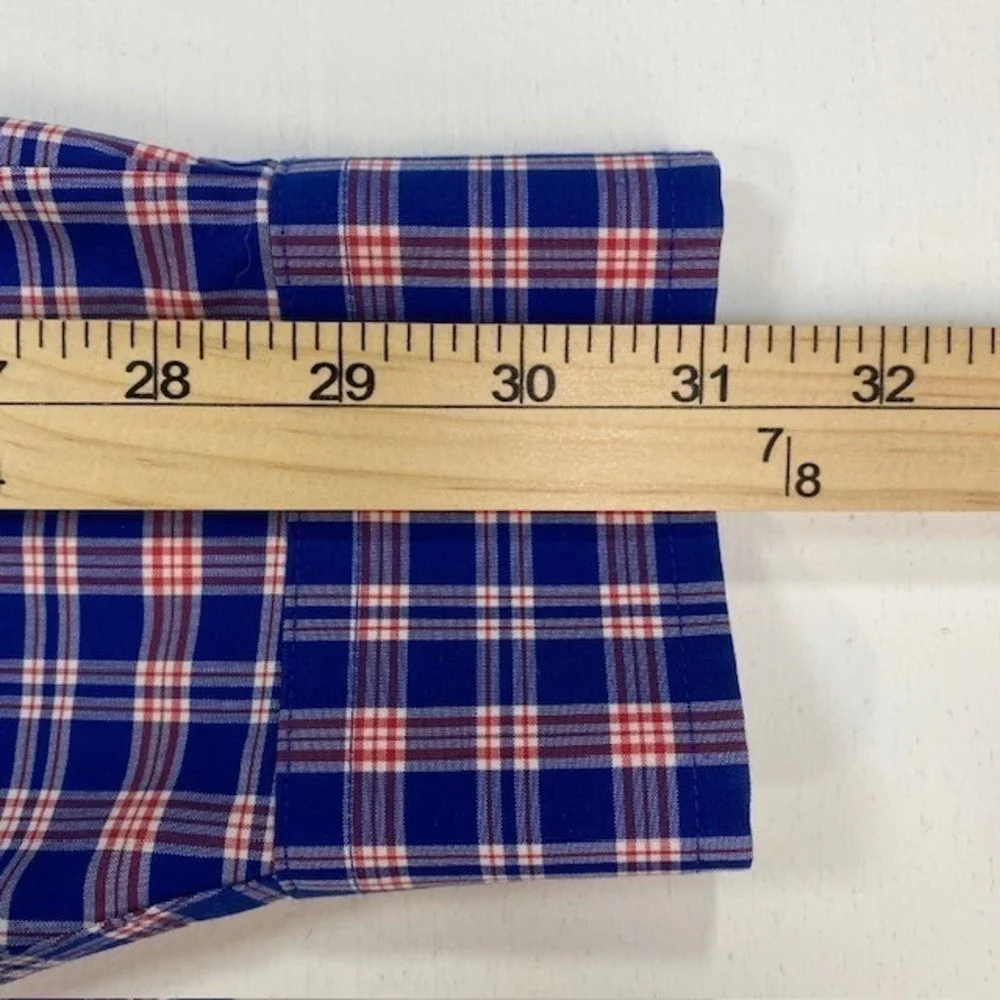 Brooks Brothers Madison Fit Shirt Mens M Blue Red Plaid Non-Iron Stretch Supima - Picture 8 of 9